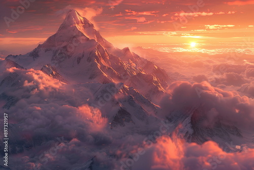 Fictional Himalayan Peaks Awash in Dawn's Glow Generated by AI