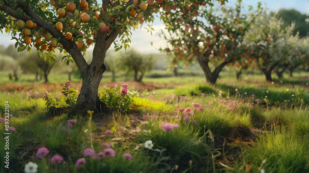 Peaceful Orchard Under Sunset Glow, natural, agriculture, nature, garden, beauty Peaceful Orchard Under Sunset Glow, natural, agriculture, nature, garden, beauty