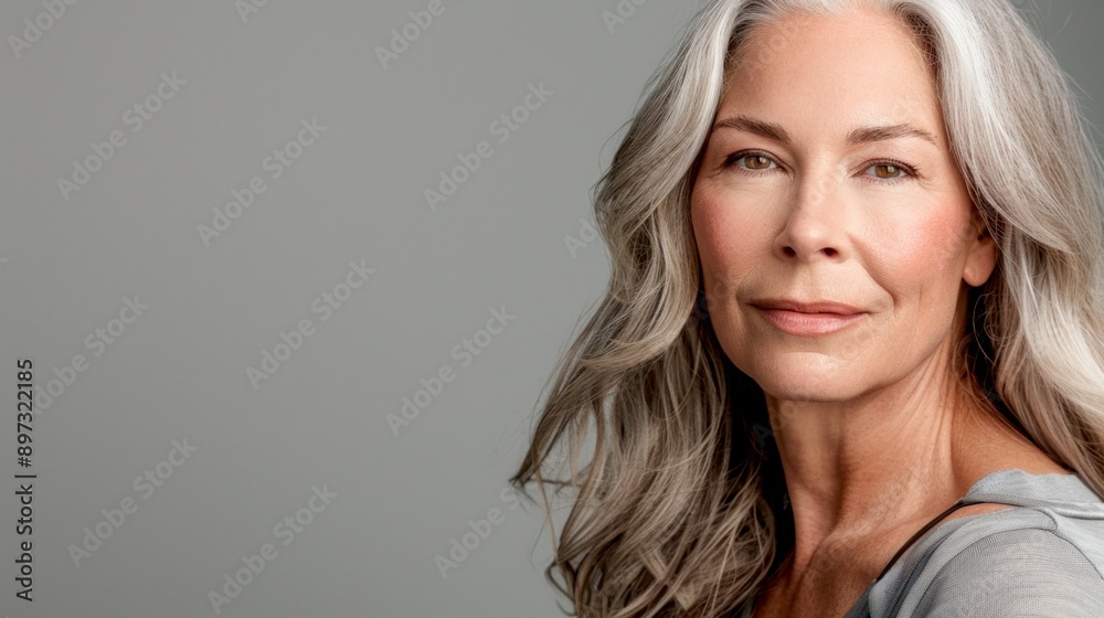 Elegant mature woman with grey hair and serene expression. Portrait captures the natural beauty and confidence of aging. Perfect for age positivity, beauty, healthcare, and lifestyle imagery. AI Elegant mature woman with grey hair and serene expression. Portrait captures the natural beauty and confidence of aging. Perfect for age positivity, beauty, healthcare, and lifestyle imagery. AI