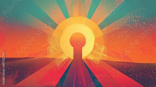 Pathway to enlightenment. Colorful abstract background of a road leading to a bright light, symbolizing the path to spiritual enlightenment and self-discovery.