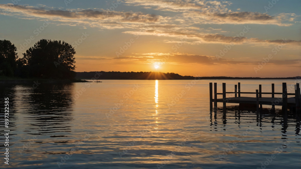 Serene Sunset Over a Tranquil Body of Water Serene Sunset Over a Tranquil Body of Water
