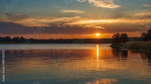 Serene Sunset Over a Tranquil Body of Water