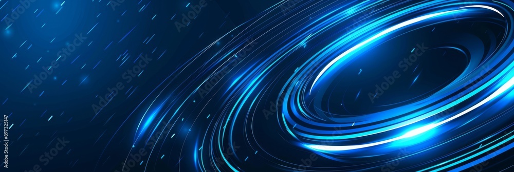 The digital space is filled with dynamic blue light rings, creating an ideal backdrop for themes related to technology The digital space is filled with dynamic blue light rings, creating an ideal backdrop for themes related to technology
