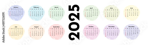 Calendar for 2025 isolated on a white background