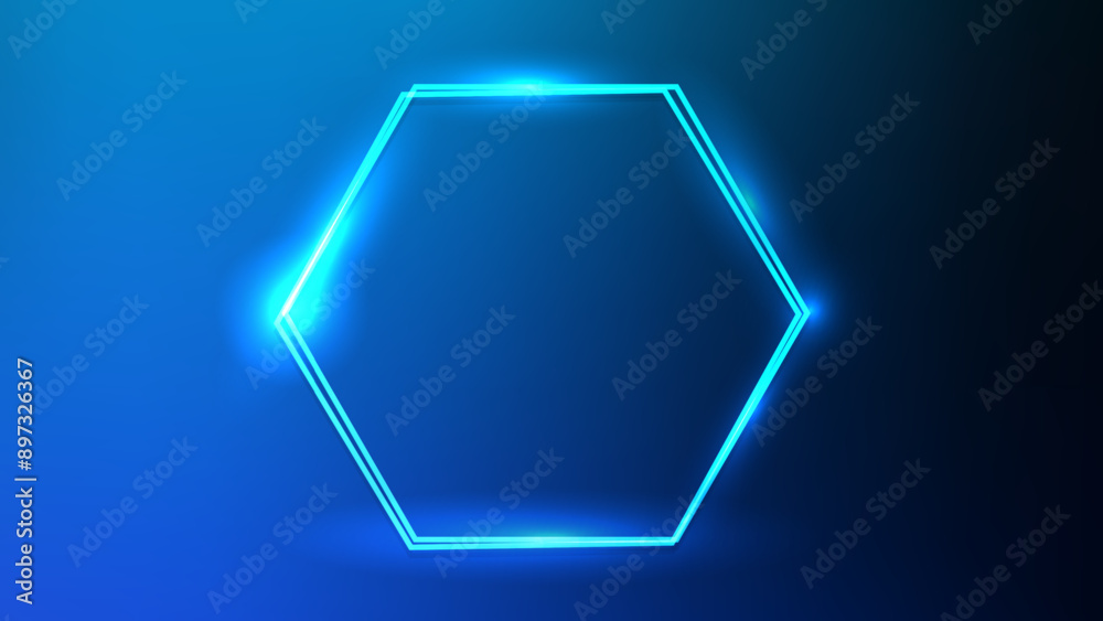 Neon double hexagon frame with shining effects Neon double hexagon frame with shining effects