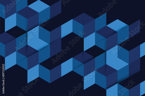 Blue Abstract Cubes Shapes Isometric Pattern Design Background