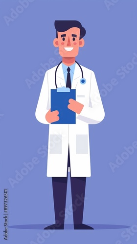 Smiling doctor with health insurance forms, patient support, healthcare insurance