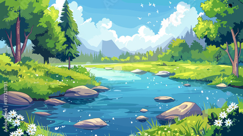 Small river vector cartoon illustration anime background