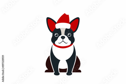 Christmas french bulldog sitting style vector art illustration