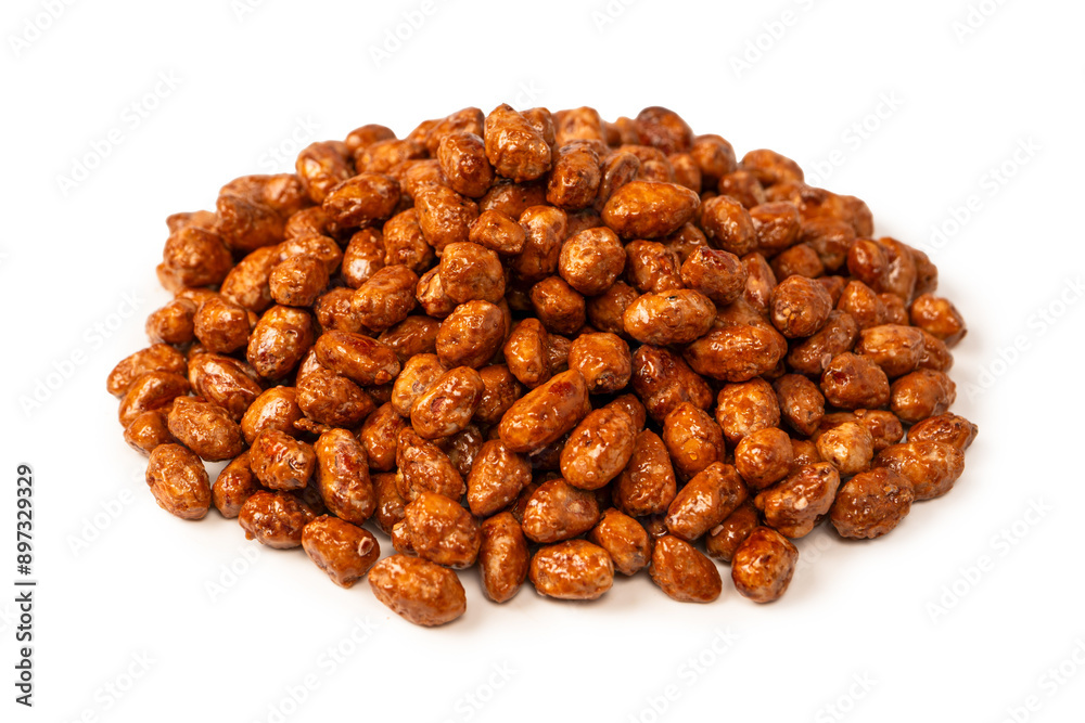 Tasty sweet roasted peanuts isolated on a white background. Tasty sweet roasted peanuts isolated on a white background.
