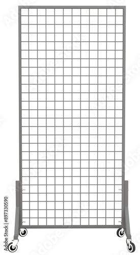 Mobile Display Solution: Black Wire Rack. 3D render showcases a versatile black wire mesh display rack with caster wheels, perfect for product showcases in stores and events.