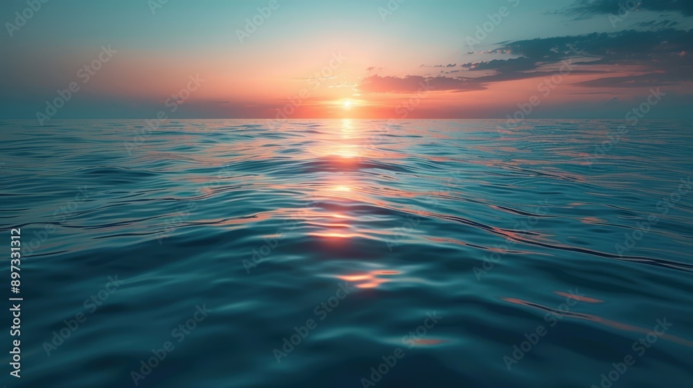 Fototapeta premium Serene Ocean Sunset Reflecting on Tranquil Waters