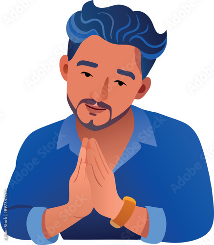 Young man keeping hands together in praying gesture