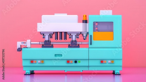 Compression molding process, machine and mold illustration, flat design