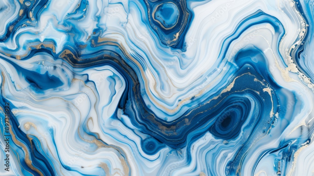 Abstract fluid art painting in alcohol ink technique, mixture of blue, white and gold paints creating golden veins Abstract fluid art painting in alcohol ink technique, mixture of blue, white and gold paints creating golden veins