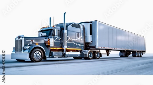 Isolated Photograph of a Semi Trailer Truck Against a White Background