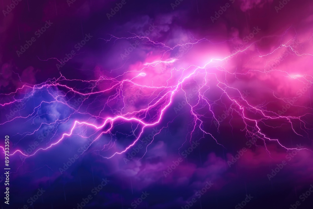 A vivid depiction of a lightning storm with purples and pinks hues, great for use in weather or science illustrations A vivid depiction of a lightning storm with purples and pinks hues, great for use in weather or science illustrations