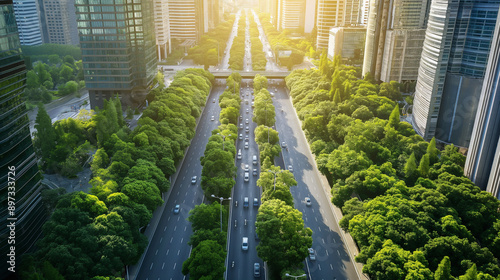 Smart Cities: Innovative urban infrastructure with smart traffic systems and green spaces. photo