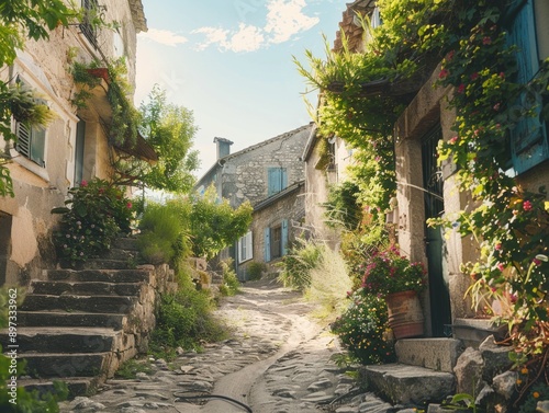 Cobblestone Street Building Steps