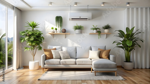 Wallpaper Mural cozy living room with a comfy couch and houseplants. A bright and white living room with a welcoming atmosphere. domestic scene featuring a stylish background Torontodigital.ca