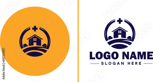 Medical clinic icon Health center Clinic Medical office flat logo sign symbol editable vector