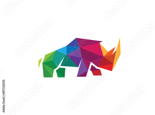 colorful rhinoceros art logo design vector symbol illustration  