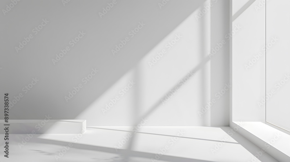 Fototapeta premium Minimalist White Background: A clean, minimalist white background with soft shadows, perfect for showcasing sleek and modern products. 