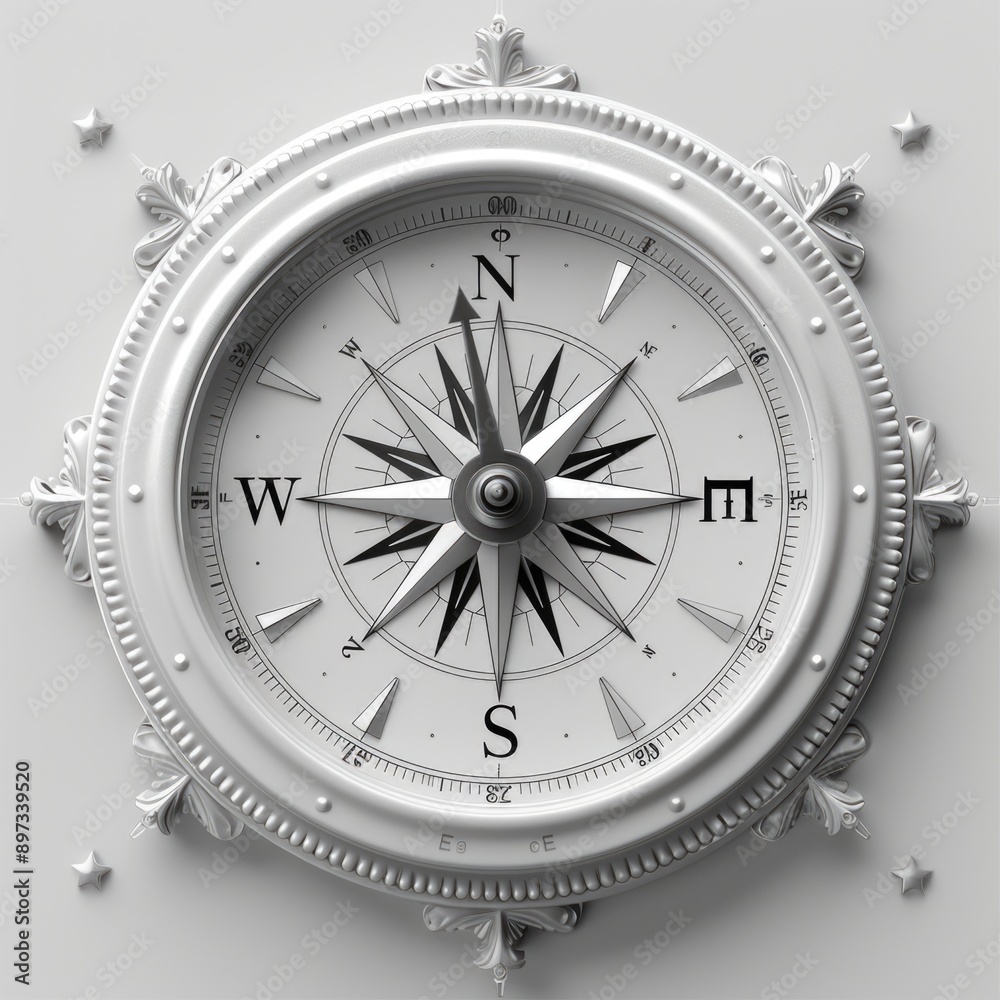 Minimalist Compass Illustration with Clear Lines on White Background for Navigation Apps & Travel Minimalist Compass Illustration with Clear Lines on White Background for Navigation Apps & Travel