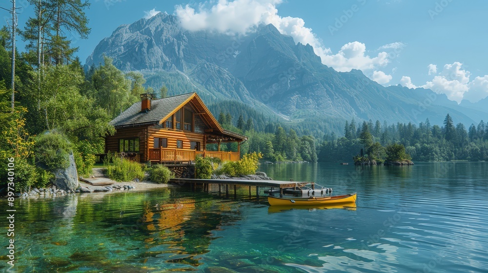 Serene Mountain Lake Cabin Retreat with Scenic Landscape Serene Mountain Lake Cabin Retreat with Scenic Landscape