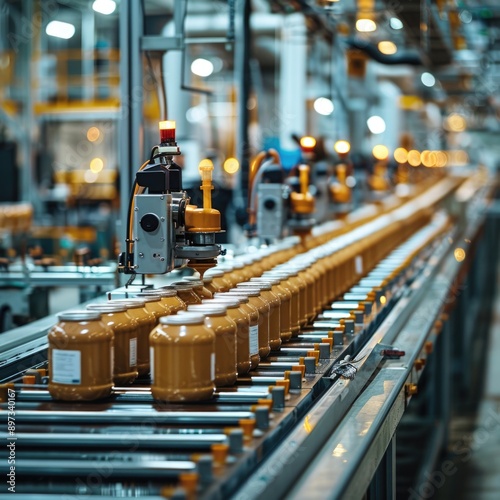 Obraz na płótnie Efficient Packaging Line: Automated Machines for Wrapping and Labeling Products w salonie
