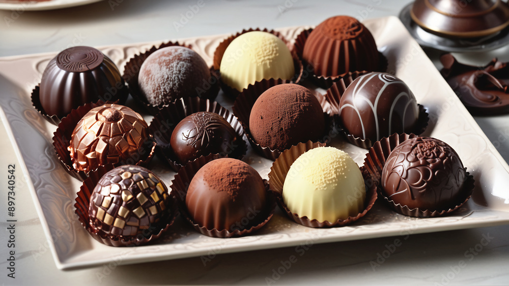 Truffle sweets arranged in a rectangular plate Truffle sweets arranged in a rectangular plate