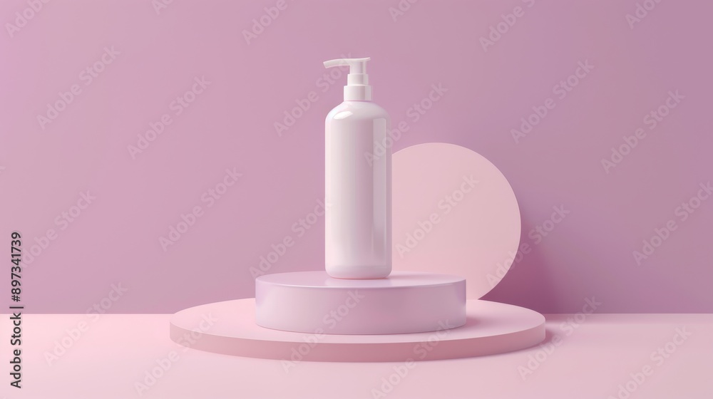 mauve pastel background, white lotion bottle on a platform, professional photo, flat lighting mauve pastel background, white lotion bottle on a platform, professional photo, flat lighting