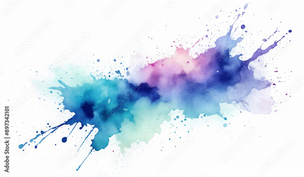 Cool tones watercolor splash on white