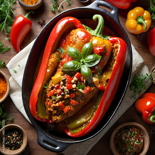 Tasty Stuffed Pepper in Baking Dish photo