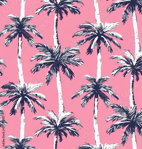 Seamless Palm Tree Pattern on Pink Background © rezor