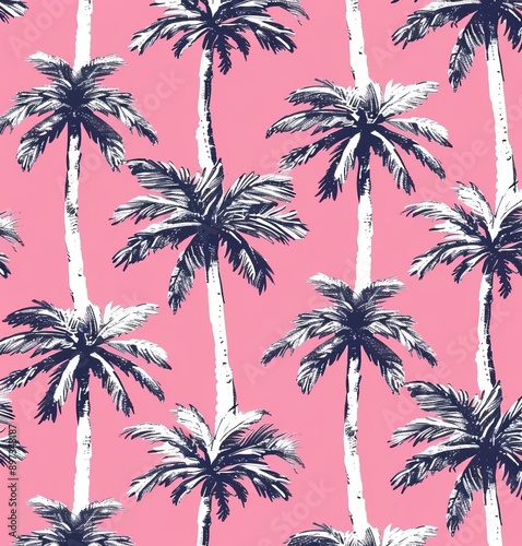 Seamless Palm Tree Pattern on Pink Background