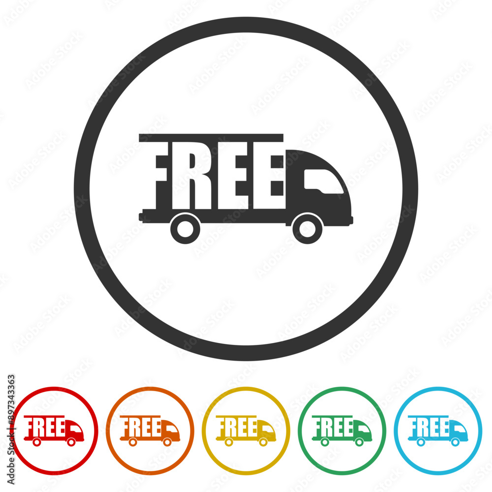 Free Delivery truck icon. Set icons in color circle buttons Free Delivery truck icon. Set icons in color circle buttons