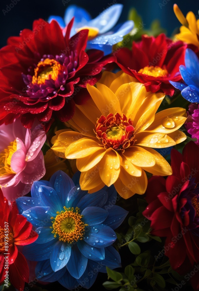Fototapeta premium stunning bouquet colorful flowers bathed perfect natural showcasing vibrant petals lush greenery captivating floral display, colors, arrangement, nature, beauty