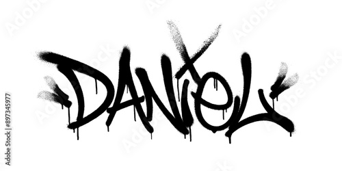 Sprayed Daniel name with overspray in black over white. Vector illustration.