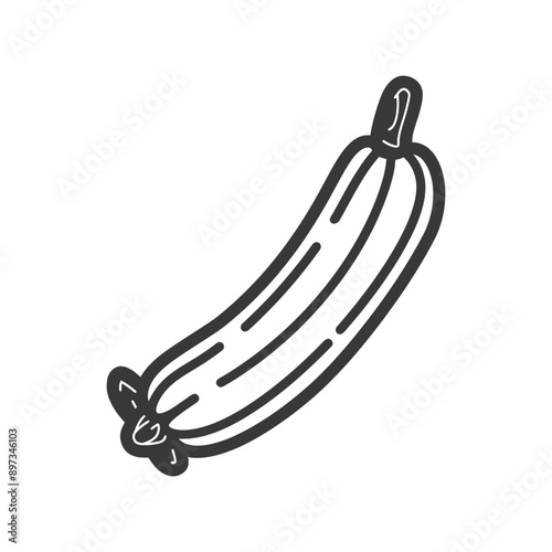 A Single Black and White Outline Illustration of a Banana