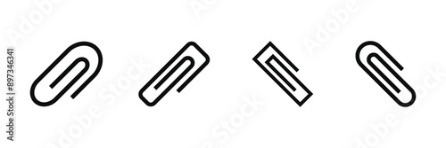 Clip vector icon set. Attach file or document paper clip symbol. Paperclip sign in black color.