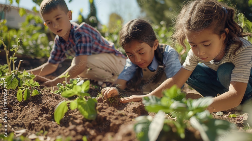 custom made wallpaper toronto digitalA group of young students planting vegetables in the soil of the school garden, learning about sustainability and climate change. Emotion and collaboration in detailed.