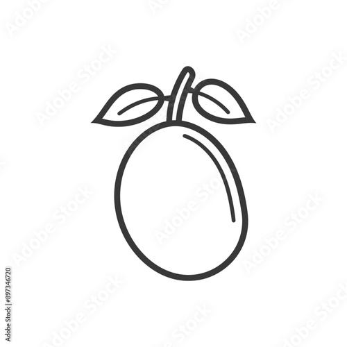 Line Drawing of an Olive with Stem and Leaves