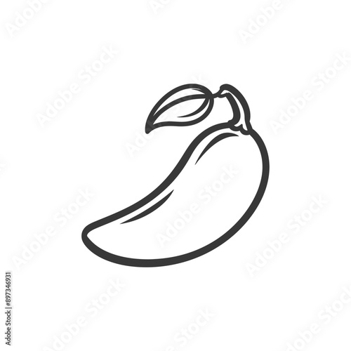 Outline Drawing of a Single Green Pepper with Leaf