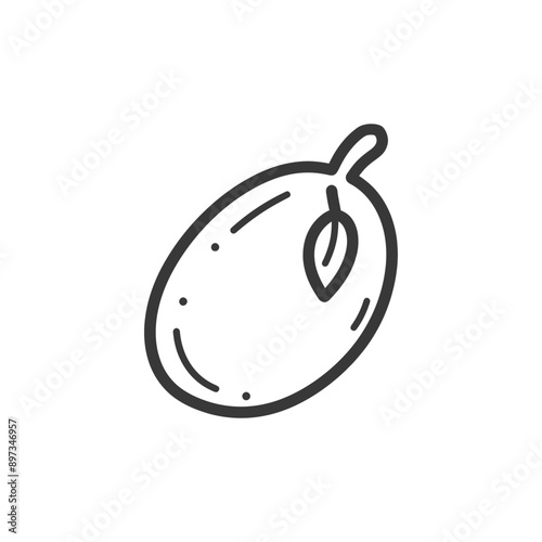 Hand Drawn Line Art Illustration of a Single Olive