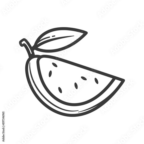 Hand drawn Illustration of a Watermelon Slice with a Leaf