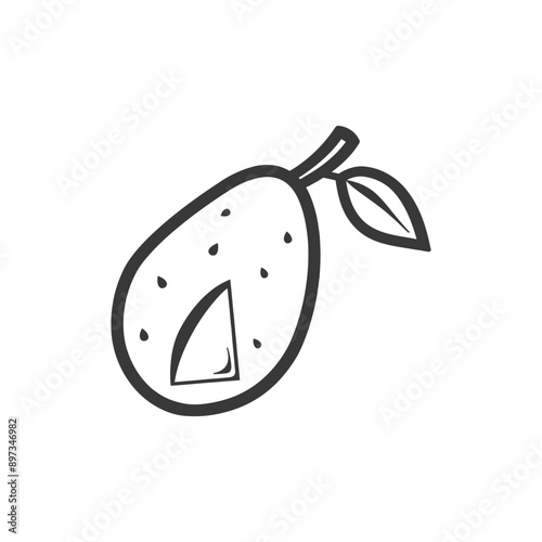 Hand Drawn Outline of a Single Avocado with a Seed