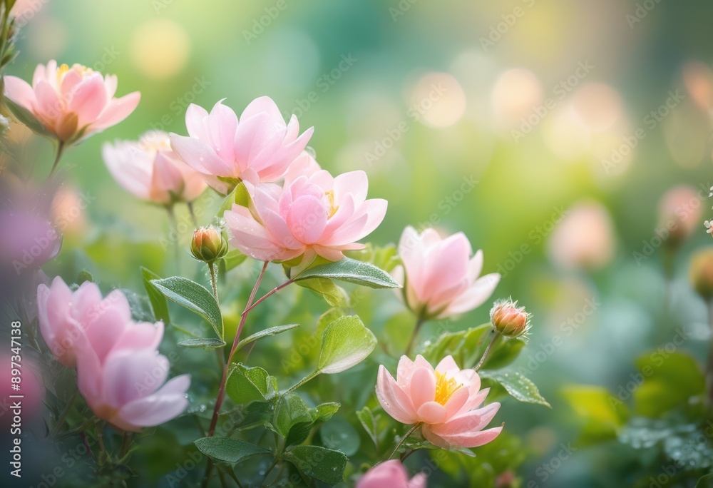 Fototapeta premium delicate softly lit flowers arranging serene atmosphere gentle light natural beauty, blooms, petals, garden, colors, flora, bright, illumination