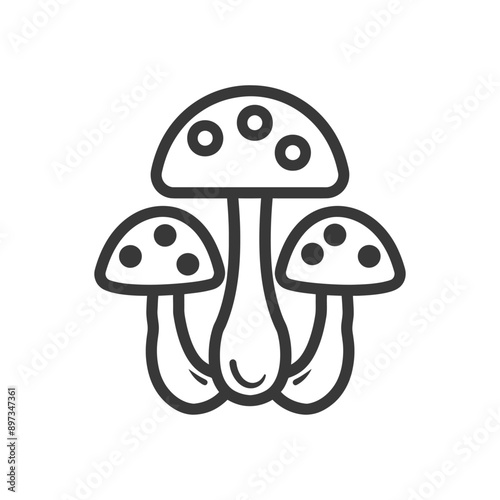 Line art illustration of three mushrooms