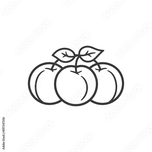 Three Apples with Stem and Leaves
